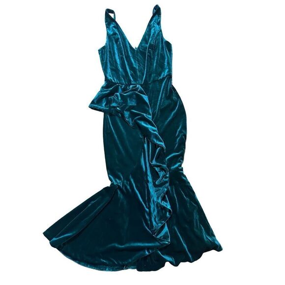 Yumi Kim Emerald green Mermaid Form Fitting Formal Velour Dress Size S - Picture 6 of 7